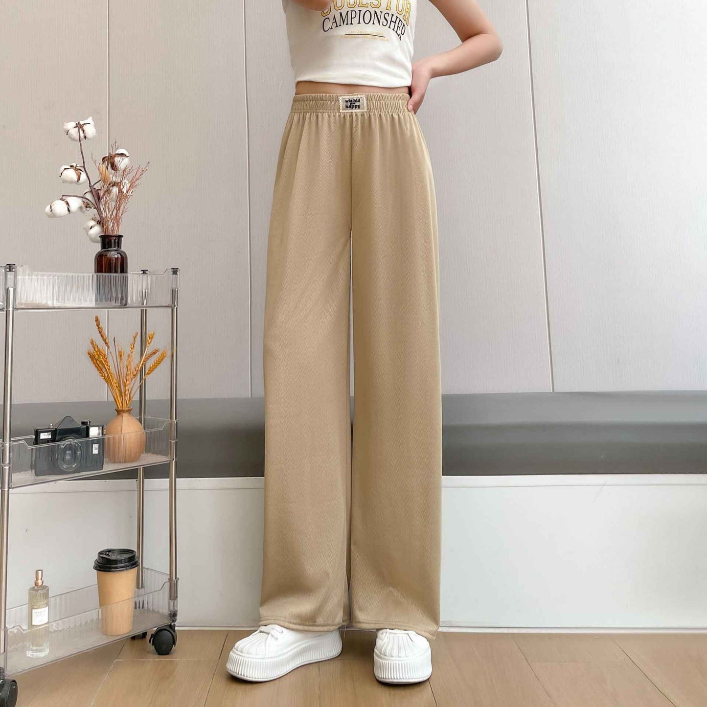 New Loose Slim Versatile Fashionable Herringbone Wide-leg Pants For Women