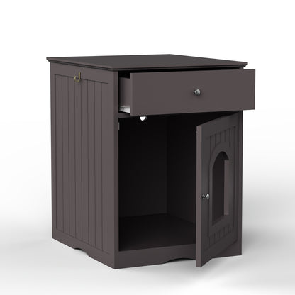 Wooden Pet House Cat Litter Box Enclosure With Drawer & Side Table - DropOnline.co
