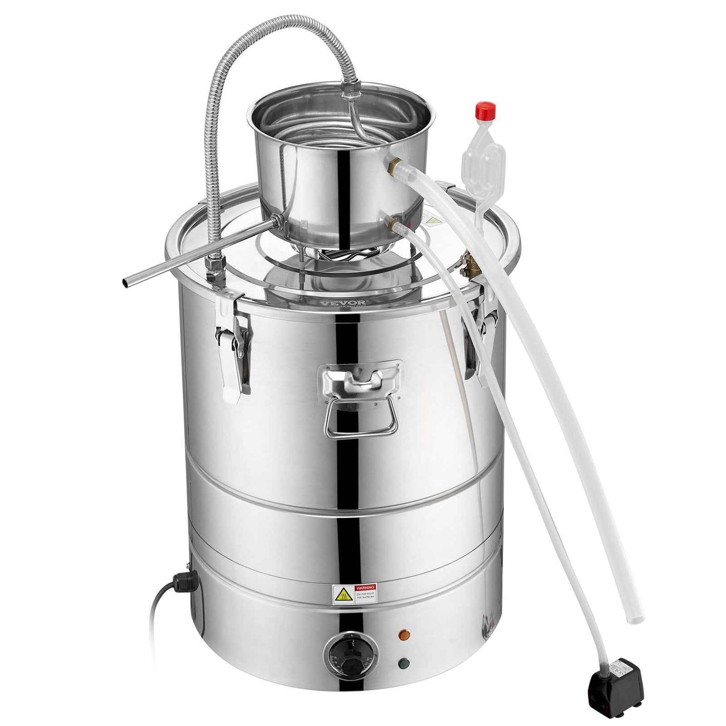 Alcohol Still, 15 Gal 50L Water Alcohol Distiller, Home Distillery Kit Include Stainless Steel Tube & Pump & One-way Exhaust Valve & Thermometer (30-120℃ ) For DIY Whisky Wine Brandy, Silver