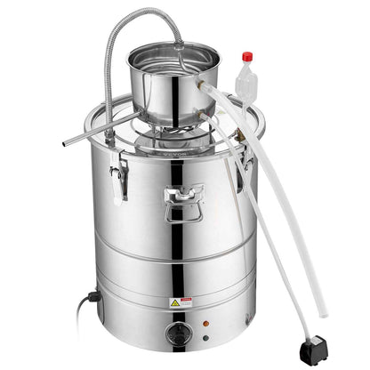 Alcohol Still, 15 Gal 50L Water Alcohol Distiller, Home Distillery Kit Include Stainless Steel Tube & Pump & One-way Exhaust Valve & Thermometer (30-120℃ ) For DIY Whisky Wine Brandy, Silver