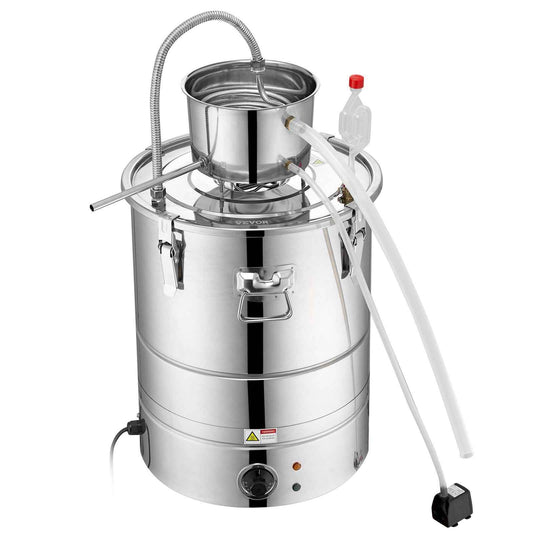Alcohol Still, 15 Gal 50L Water Alcohol Distiller, Home Distillery Kit Include Stainless Steel Tube & Pump & One-way Exhaust Valve & Thermometer (30-120℃ ) For DIY Whisky Wine Brandy, Silver