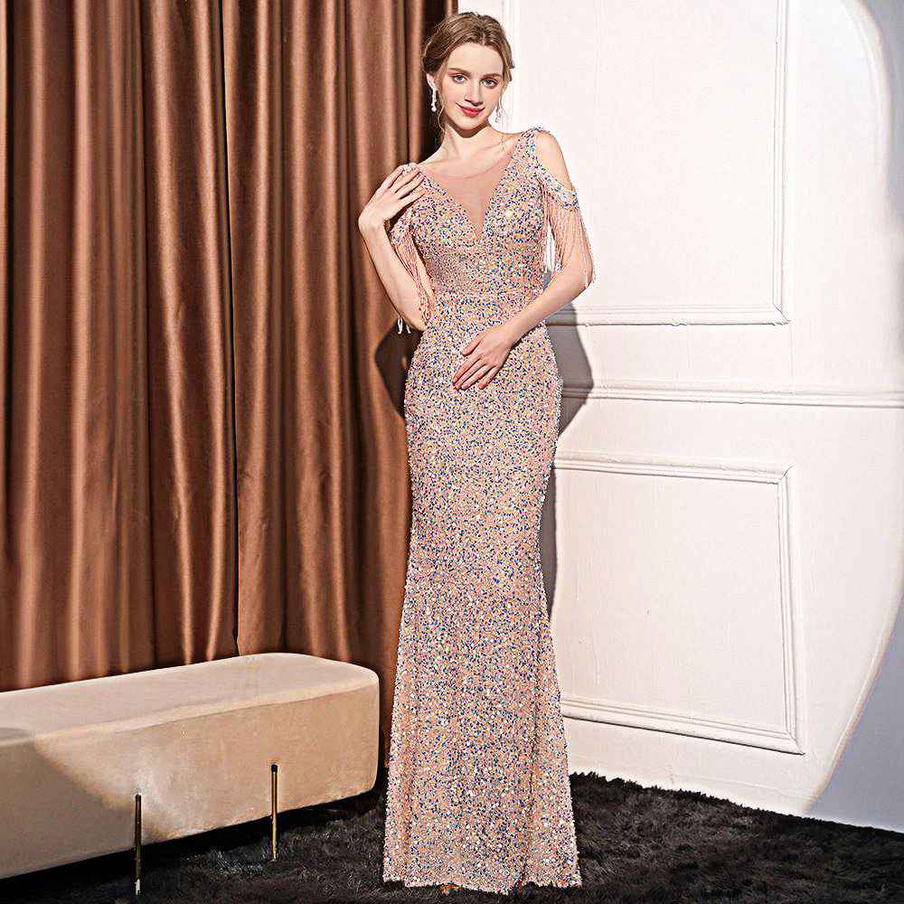 Sequin Long Slim Slimming Fishtail Dress