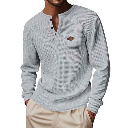 Men's Waffle Buckle Quick-Drying Raglan Henley Long Sleeve Shirt