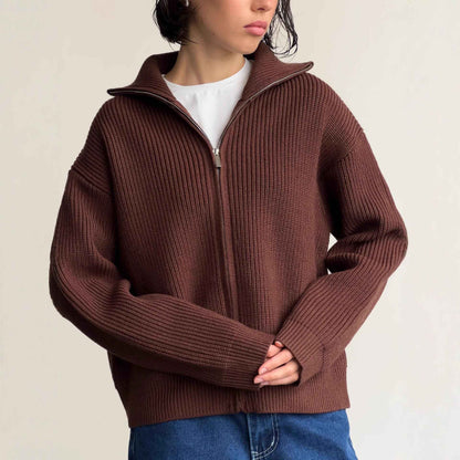 Women's Casual Knit Dual-zip Solid Color Sweater