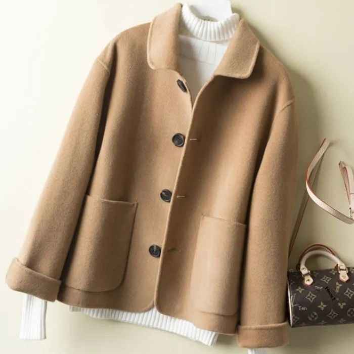 Short Waist-cinching Stylish Loose Wool Coat