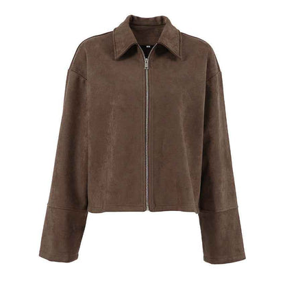 Vintage Brown Suede Lapel Baggy Coat