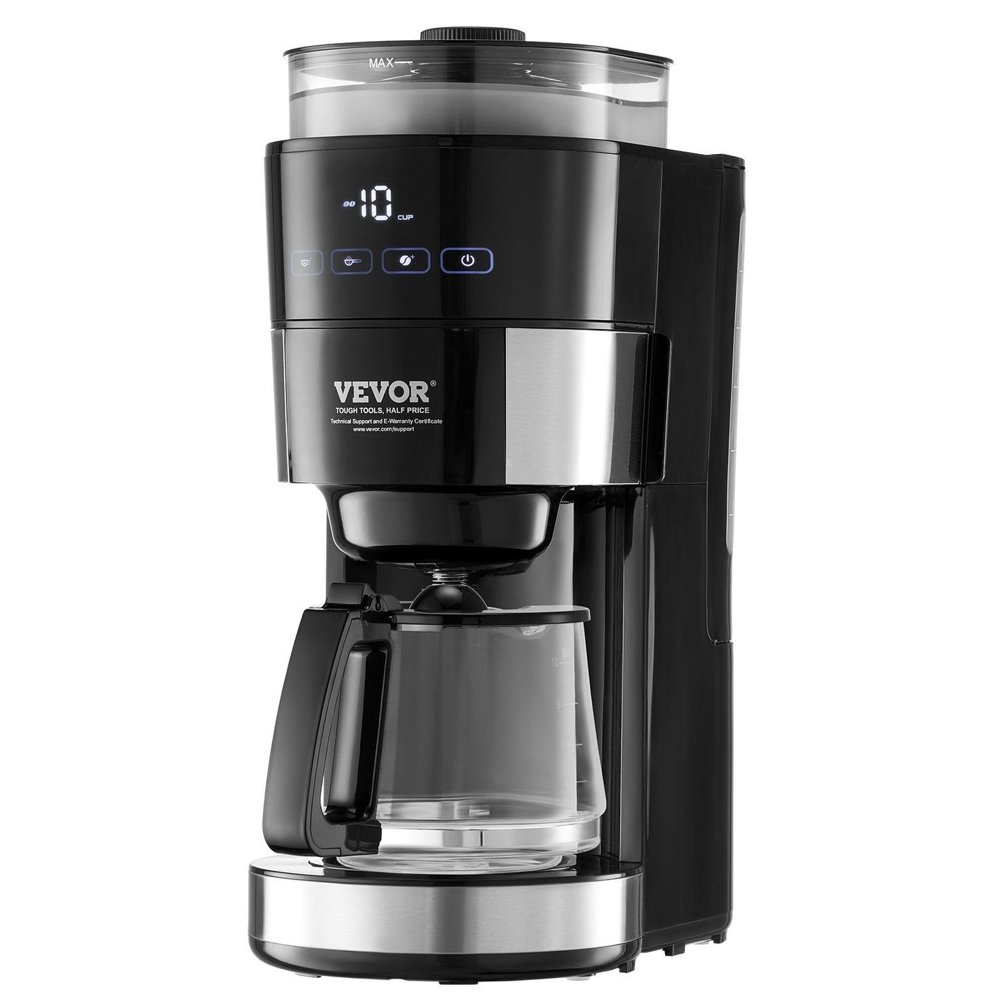 VEVOR 10-Cup Drip Coffee Machine - Professional 3 Brew Strength Control
