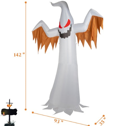 12ft Giant Inflatable Ghost - LED Lights & Flashing Red Eyes Halloween Decoration