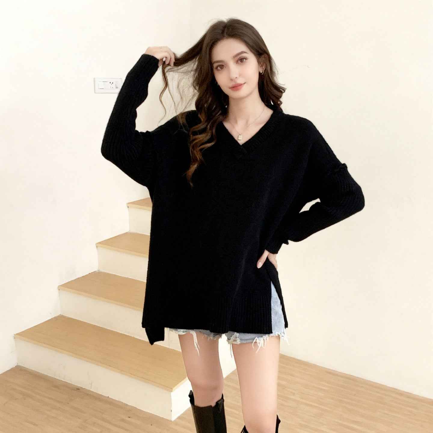 Knitwear Women's V-neck Plus Size Fashion Pullover Sweater