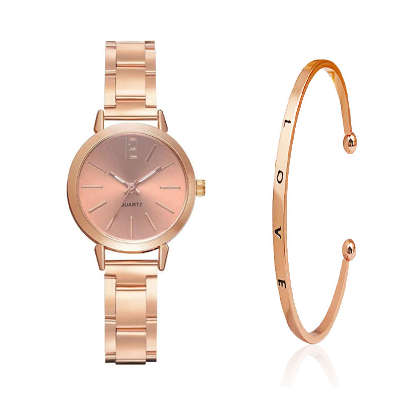 Gold Steel Band Quartz Watch - Elegant Bracelet Timepiece