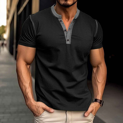 Men's Fashion Short Sleeve Polo Shirt - Summer Button V-Neck Top