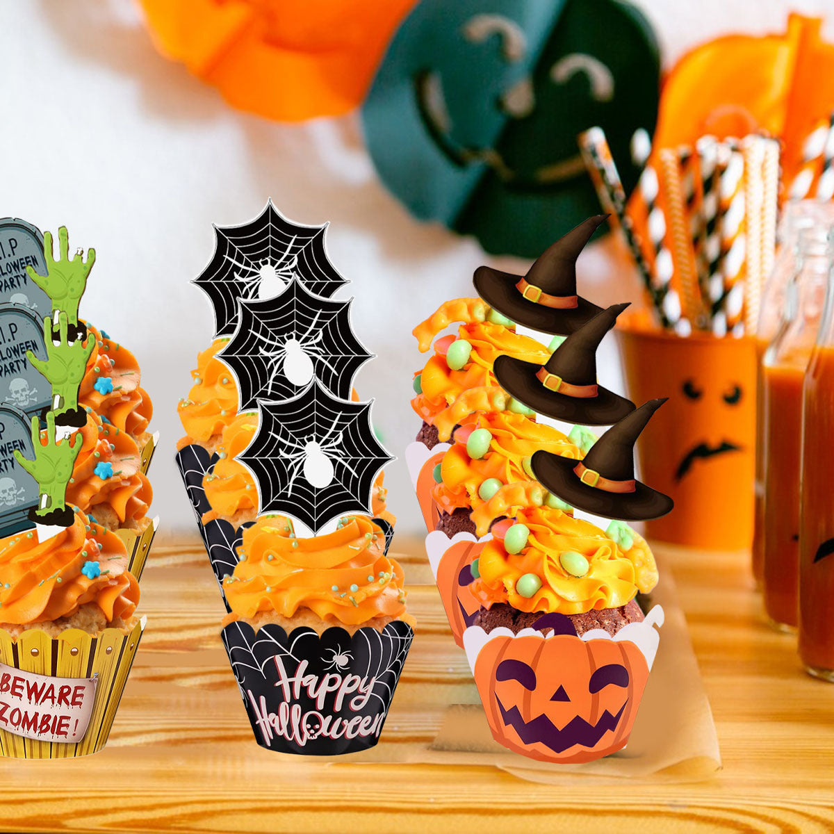 Halloween Cupcake Decoration Set - 48 Pcs with Picks & Wrappers