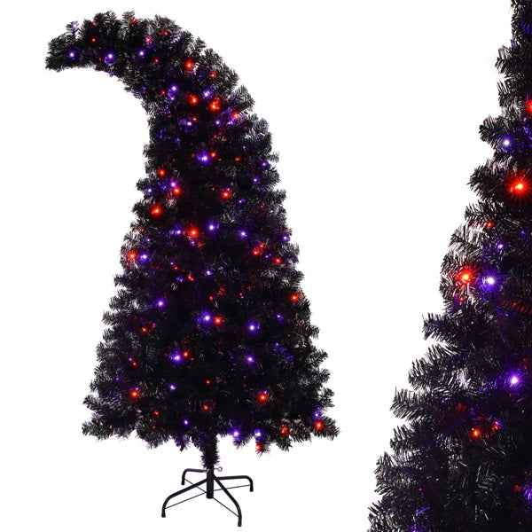 6-foot Artificial Black Christmas Tree with LED Lights - 900 Tips Curved Design - DropOnline.co