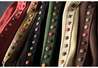 Retro Artistic Coat With Color Buttons Is Loose And Casual