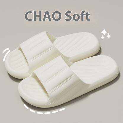 Fashion Solid Color Striped Home Slippers Summer Thick Bottom Non-slip Bathroom Slipper Women Men Couples Shoes - DropOnline.co