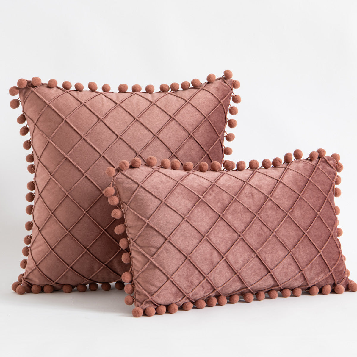 Velvet Fur Ball Decorative Pillow - Luxurious Textured Accent Cushion