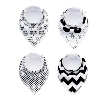 Baby Bandana Bibs 4-Pack - Cotton Triangle Drool Bibs with Arrow & Wave Prints - DropOnline.co