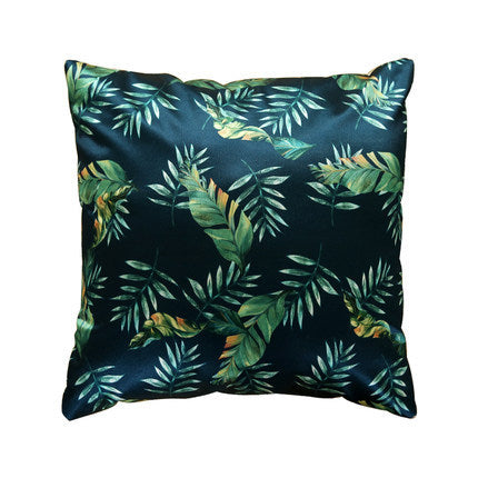 Modern rainforest bird green leaf print cushion cover