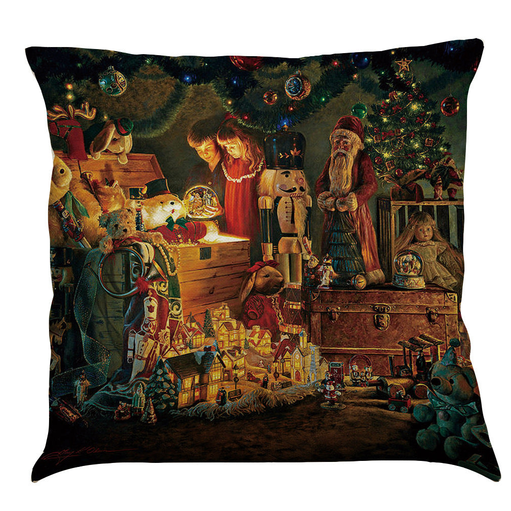 Oil Painting Santa Claus Christmas Cushion Pillowcase