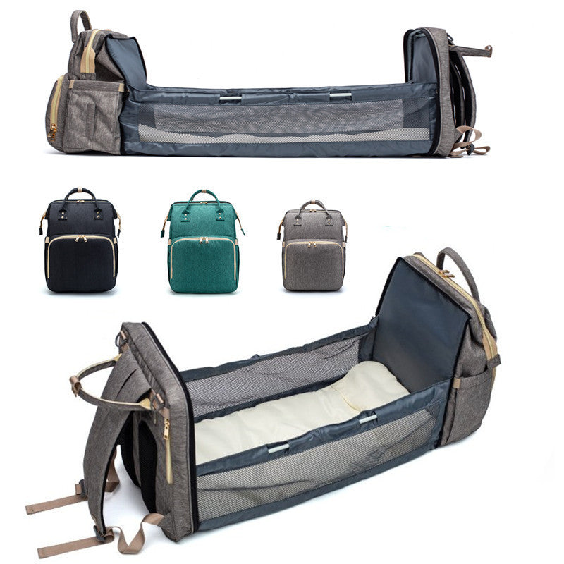 USB Charging Mommy Bed Backpack - Foldable Large Capacity Multi-Function Baby Bag