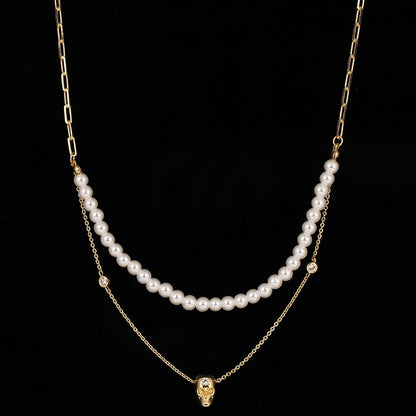 Popular Punk Inlaid Zirconium Skull Y-shaped Necklace - DropOnline.co