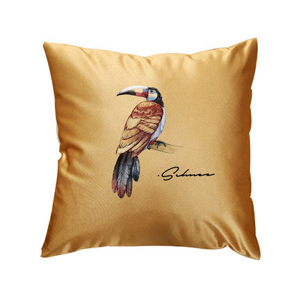 Modern rainforest bird green leaf print cushion cover