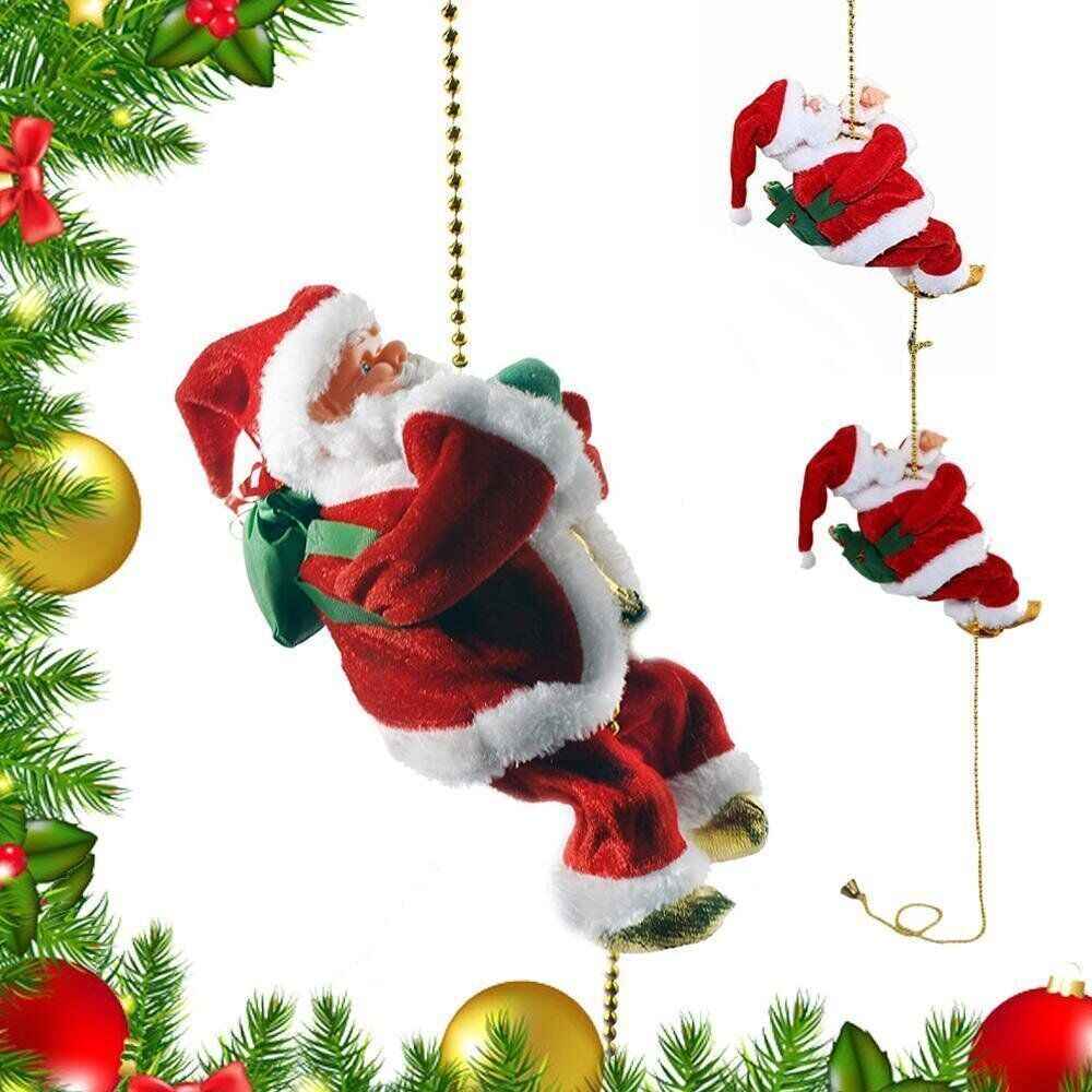 Electric Christmas Santa Claus Climbing Rope Ladder Musical Toy Xmas Gift Decor