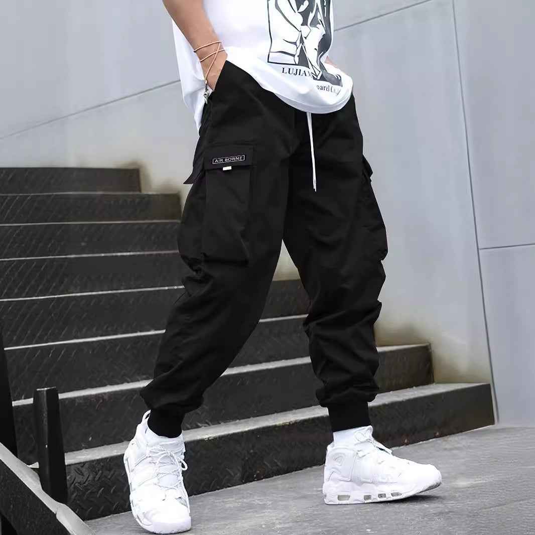 Men's Multi-Pocket Cargo Pants - Hip-Hop Streetwear Drawstring Trousers
