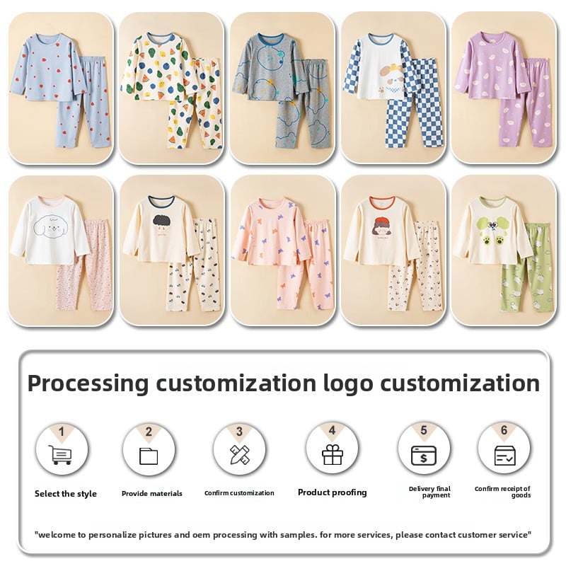 Children's Cotton Pajamas Set - Antibacterial Long Sleeve Sleepwear