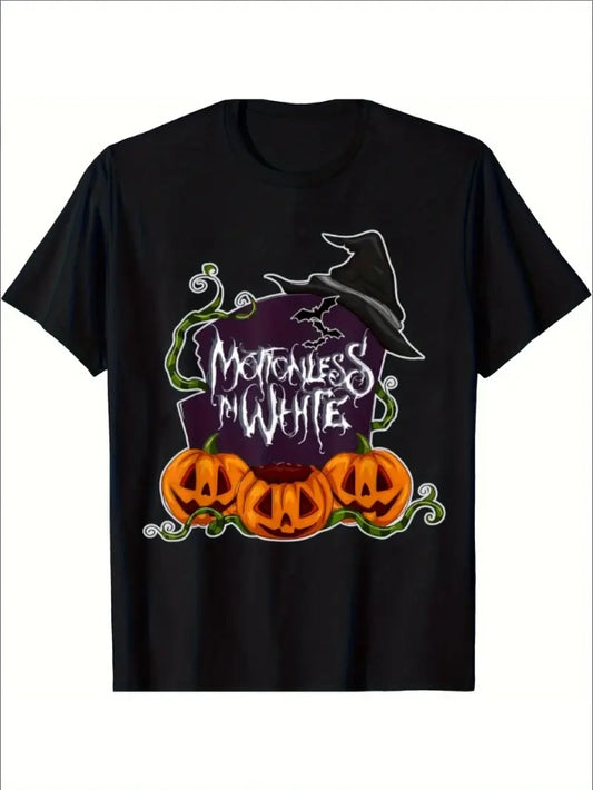 Pumpkin Monster Printed  Round Neck Men's T-shirt Halloween  Sleeved - DropOnline.co