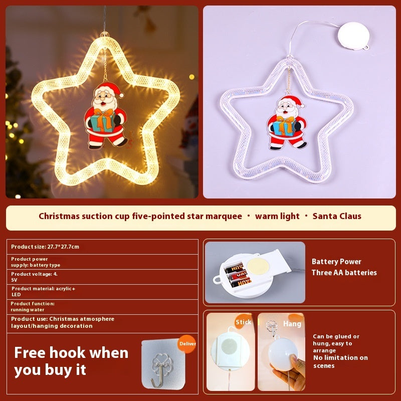 Christmas LED Star Pendant Light - Battery Powered Window Door Decoration with Adhesive
