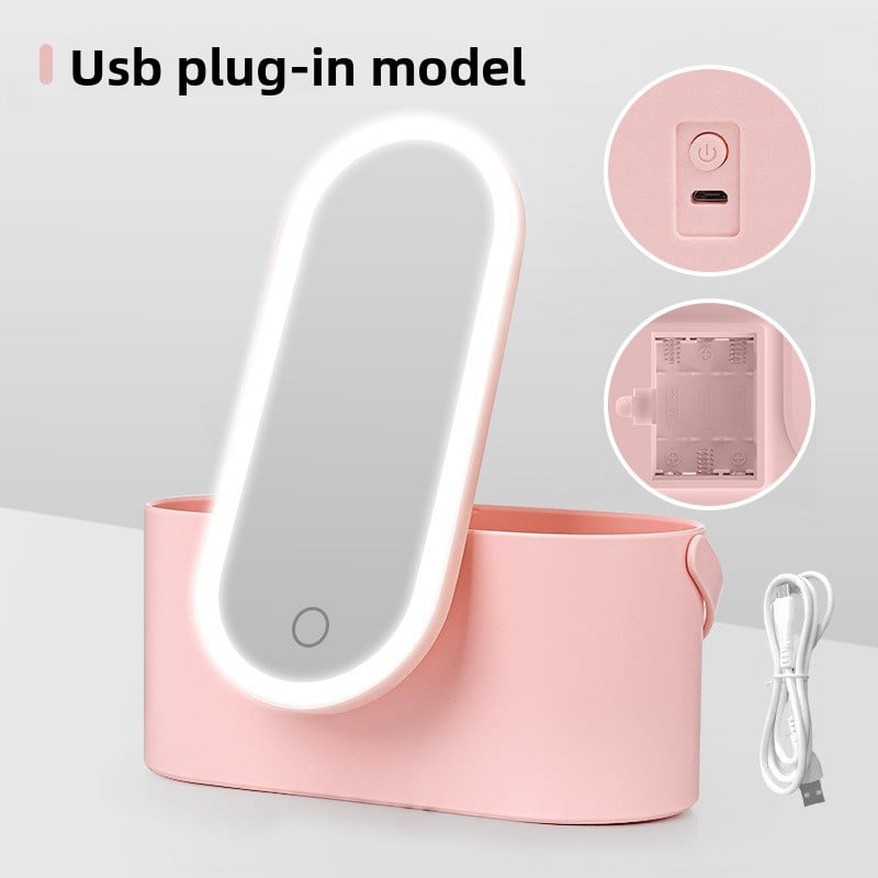 LED Cosmetic Mirror with Storage Box - Portable Travel Vanity Mirror with USB-C & Battery Power