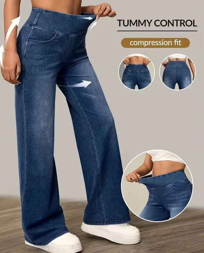 Loose Oversized Retro High-waisted Stretch Denim Wide-leg Pants