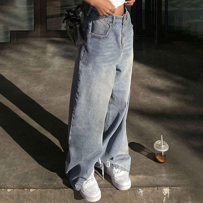 European And American Washed Wide-leg Super Long Mop Jeans