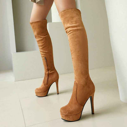 Suede Elastic Foldable Over-the-knee High-heel Riding Boots