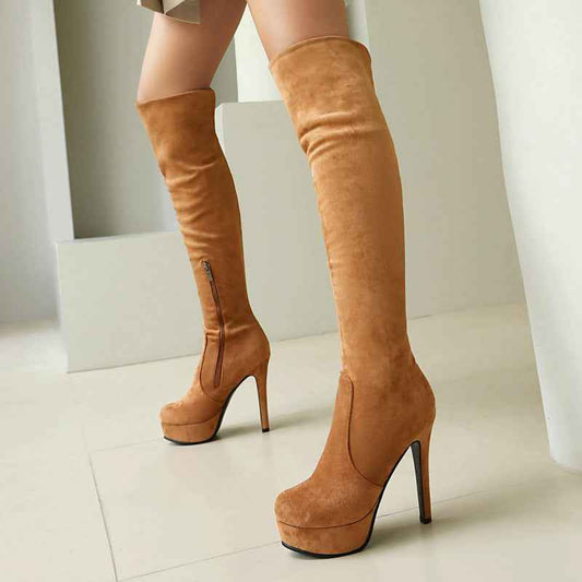 Suede Elastic Foldable Over-the-knee High-heel Riding Boots