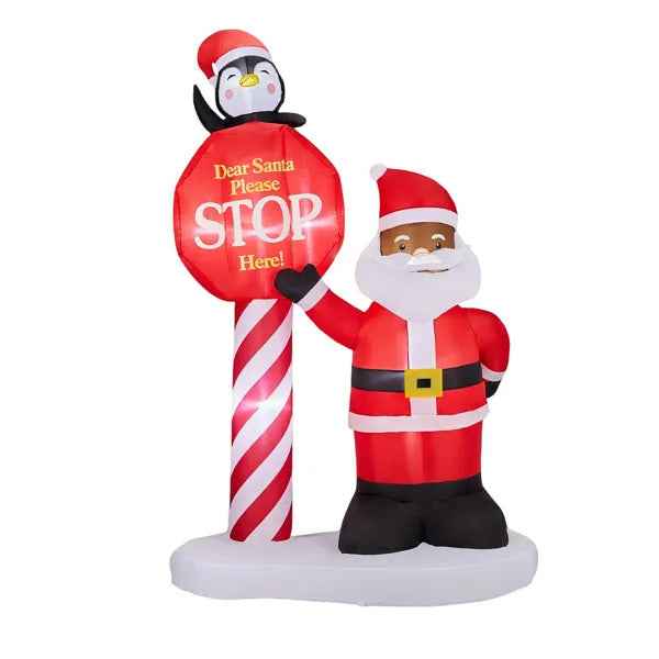 8.2FT Inflatable Black Santa with Road Sign - LED Lighted Christmas Yard Decoration - DropOnline.co