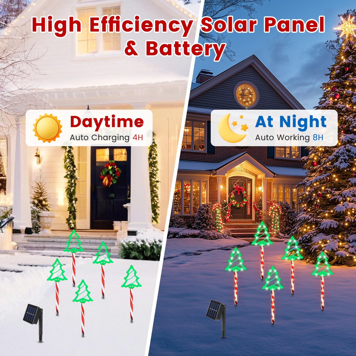 Deer Or Tree Options 5Packs Christmas Outdoor Pathway Light With 8 Modes IP44 Waterproof Xmas Decoration Stake Light Tree Candy Light For Garden Lawn Porch Yard Driveway