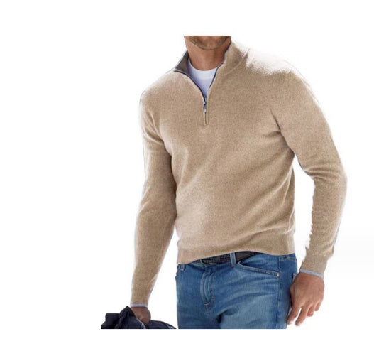 Men's Fashion Casual Long Sleeve V-Neck Cashmere Zipper Top - Premium Comfort