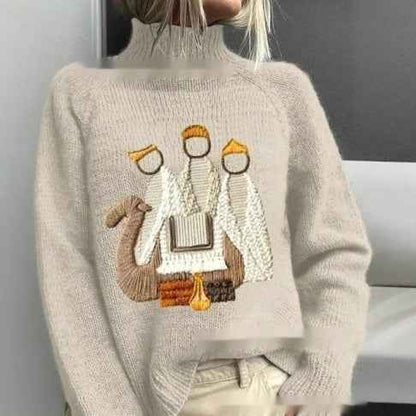 High-neck Christmas Lapel Totem Long-sleeve Sweater