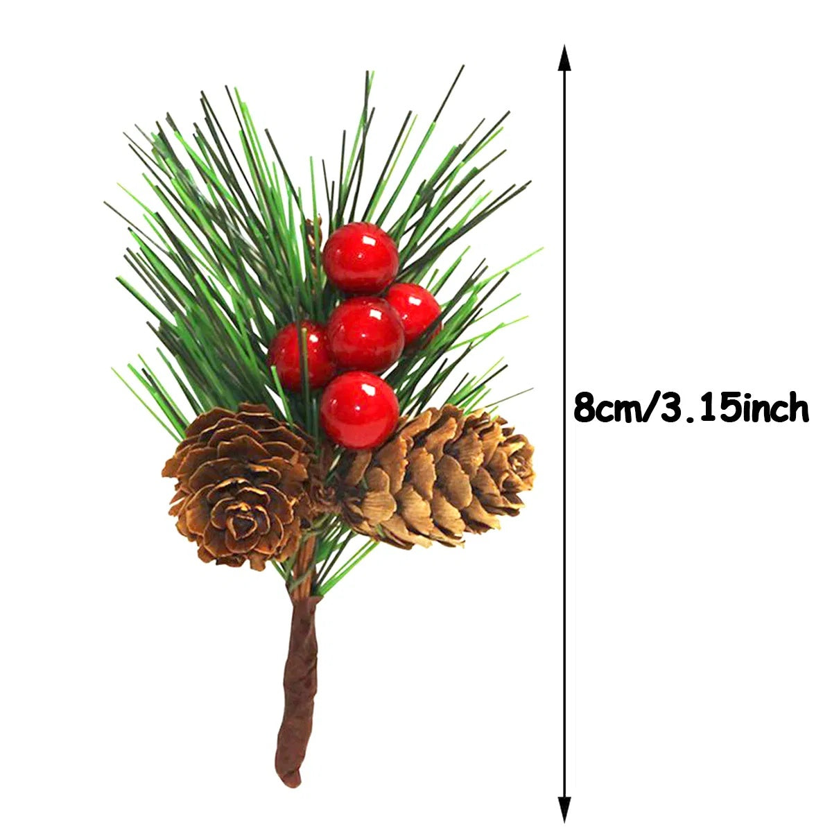 10 PCS Christmas Mini Artificial Pine Picks With Red Berries And Natural Pinecones Evergreen Pine Sprigs Holly Berries Faux Pine Needles For Festival Xmas Decorations Table Centerpiece