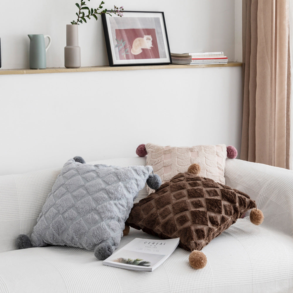 Solid color plush ball sofa cushion
