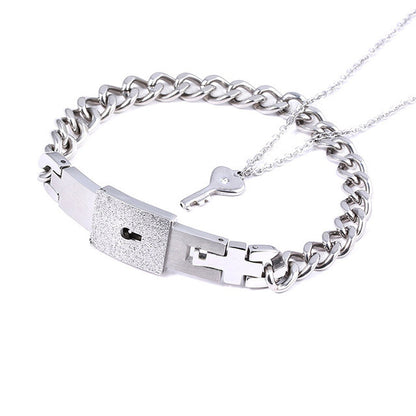 Fashion Jewelry Titanium Steel Couple Love Lock, Bracelet, Key Set, Necklace - DropOnline.co