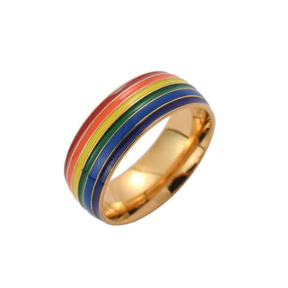 Fashion Rainbow Pride Ring Women Men Gay Lesbian LGBT Stainless Steel Friendship Jewelry - DropOnline.co