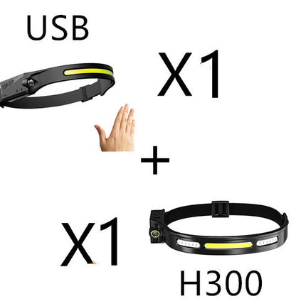 COB LED Rechargeable Headlamp - 350 Lumens Wave Sensor Waterproof Headlight for Camping & Outdoor - DropOnline.co