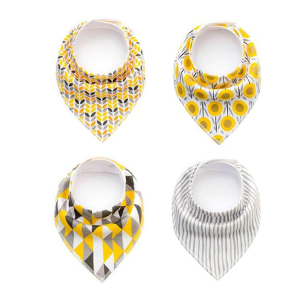 Baby Bandana Bibs 4-Pack - Cotton Triangle Drool Bibs with Arrow & Wave Prints - DropOnline.co