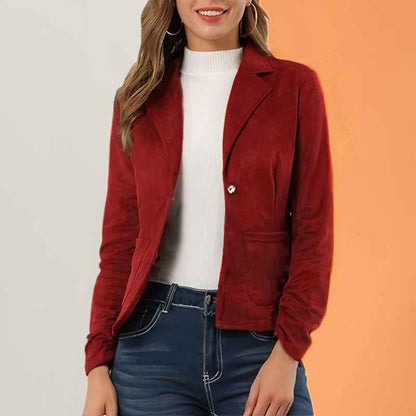 Elegant And Slim-fit Solid Color Long Sleeve Lapel Pocket Jacket