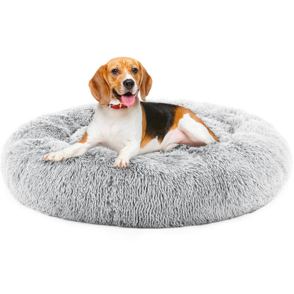 24 Inch Anti-Slip Round Fluffy Plush Faux Fur Cat Bed, Fits Up To 25 Lbs Pets - DropOnline.co