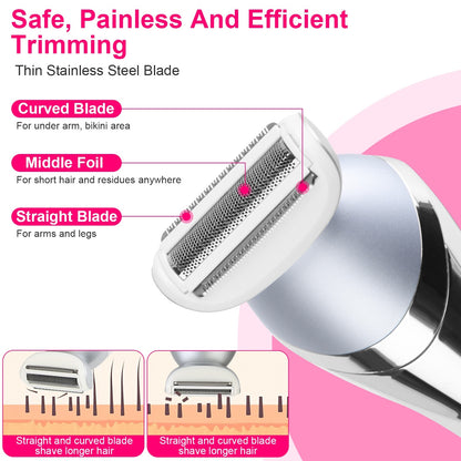 7 In 1 Electric Razor For Women Lady Hair Removal Epilators For Leg Face Arm Bikini Armpit Public Hairs IPX6 Wet And Dry Use Cordless Rechargeable Whole Body Trimmer And Shaver Kit - DropOnline.co