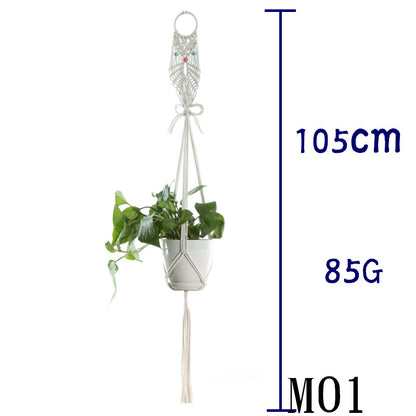 Flower Pot Net Bag Beige Cotton Rope Indoor Plant Hanger Hanging Basket Sling - DropOnline.co